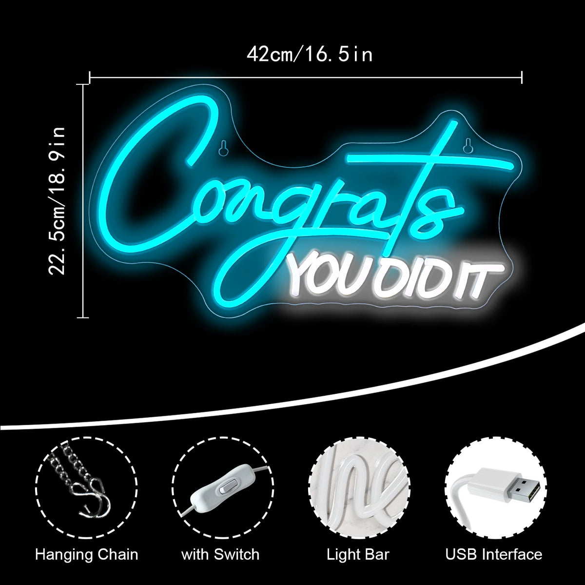 Congrats You Did It – LED-neonbord (5 V USB)