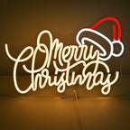 Een levendig LED-neonbord met de tekst "Merry Christmas" in een warme, gloeiende kleur.