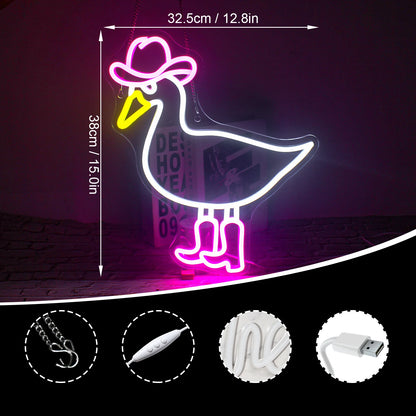 Pink White Cowboy Duck 5V USB LED Neon Sign - Budget Friendly