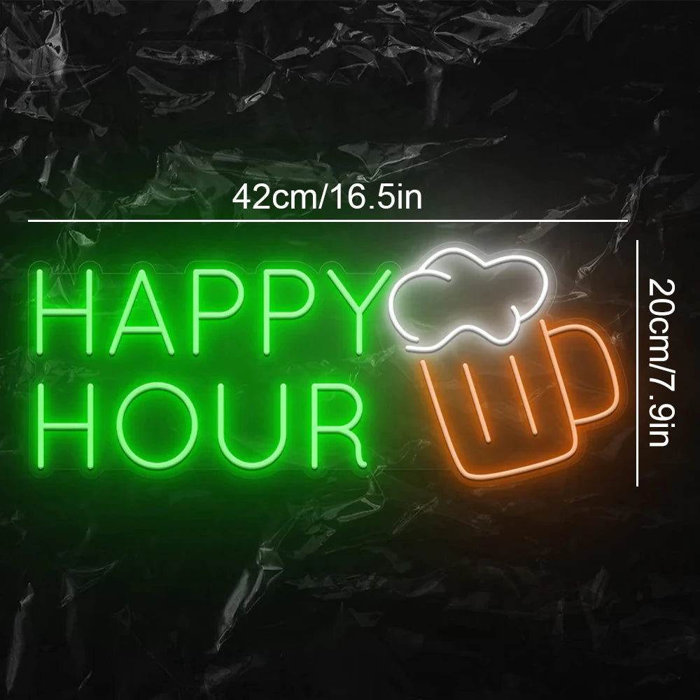 HAPPY HOUR – Bierpul – LED-neonreclame (5 V USB)