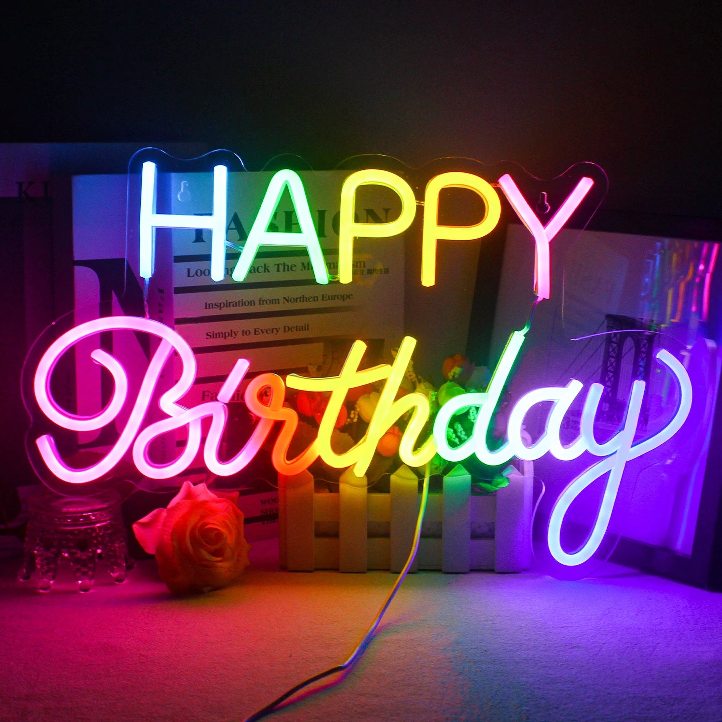 Led Happy Birthday Colour 5V USB LED Neon Sign - Budget Friendly