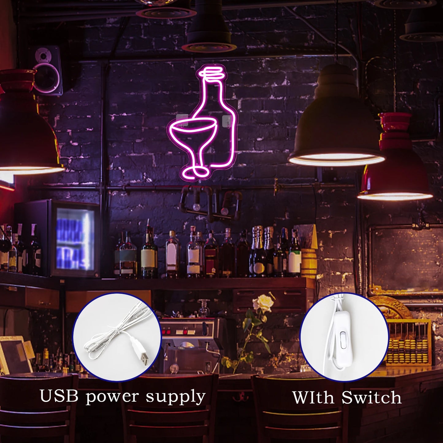 Wine Glass 5V USB LED Neon Sign - Budget Friendly