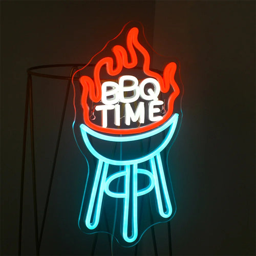BBQ TIME – Vlammende grill – LED-neonreclame (5 V USB)