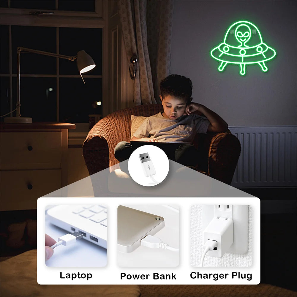 Green Alien 5V USB LED Neon Sign - Budget Friendly
