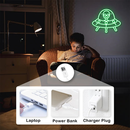 Green Alien 5V USB LED Neon Sign - Budget Friendly