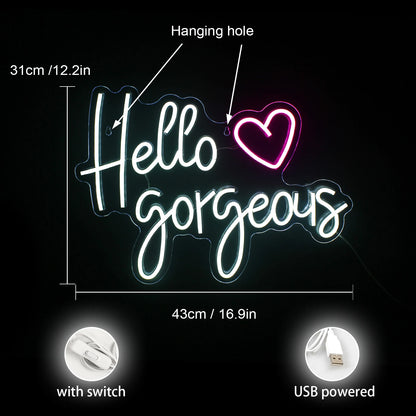 Hello Gorgeous 5V USB LED Neon Sign - Budget Friendly