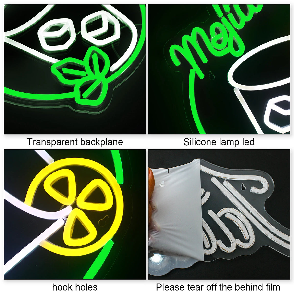 Mojito – Cocktailglas, citrus en munt – LED-neonreclame (5 V USB)