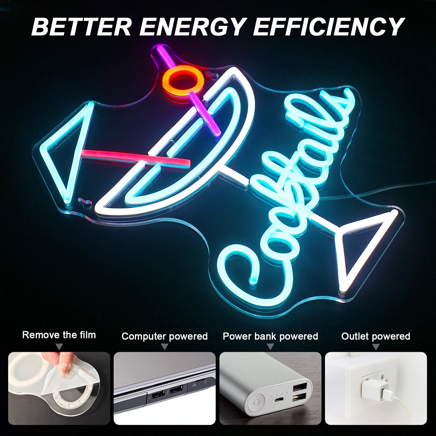 Cocktails 5V USB LED Neon Sign - Budget Friendly
