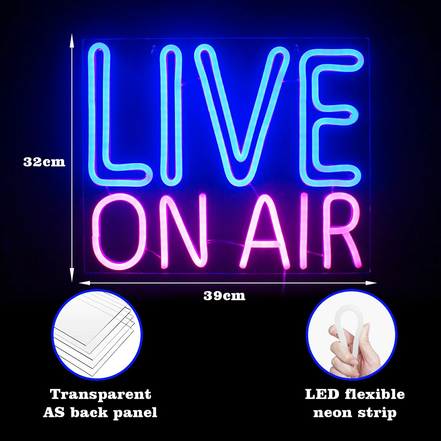 Live On Air 5V USB LED Neon Sign - Budget Friendly