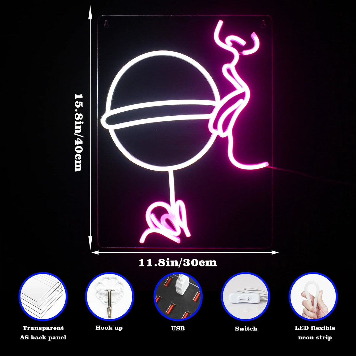 Wijnglas en vrouwensilhouet – LED-neonreclame (5 V USB)