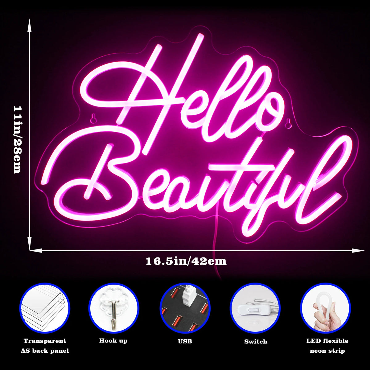 Hello Beautiful – Schrijfletters – LED-neonreclame (5 V USB)