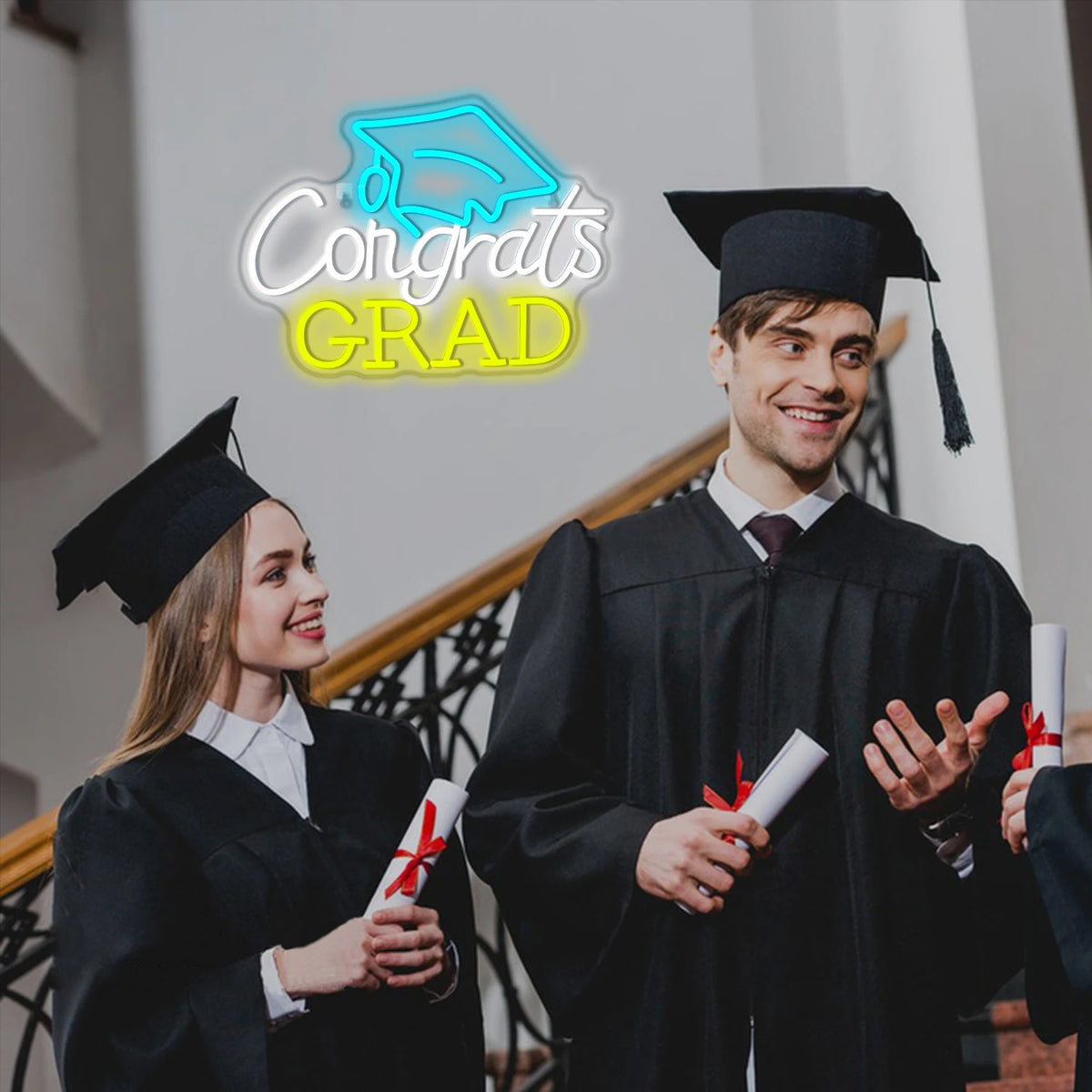 Congrats GRAD – Afstudeerhoed – LED-neonbord (5 V USB)
