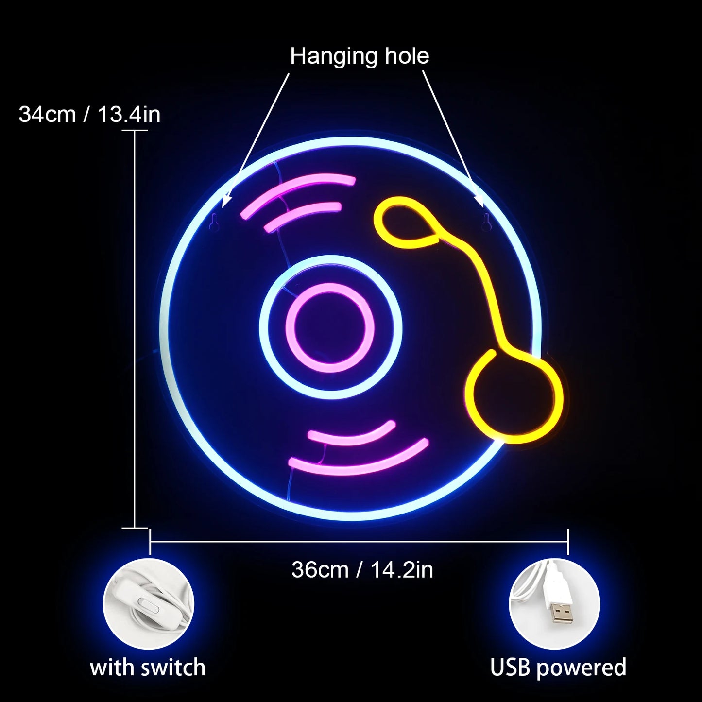 CD Vinyl Record 5V USB LED Neon Sign - Budget Friendly