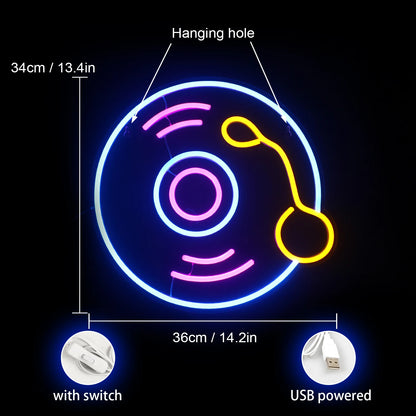 CD Vinyl Record 5V USB LED Neon Sign - Budget Friendly