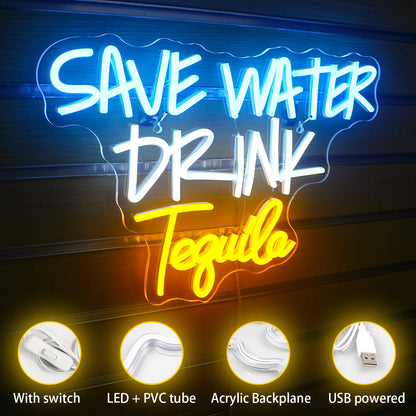 Save Water Drink Tequila 5V USB LED Neon Sign - Budget Friendly