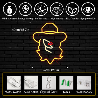 Cowboy Girl Hats 5V USB LED Neon Sign - Budget Friendly