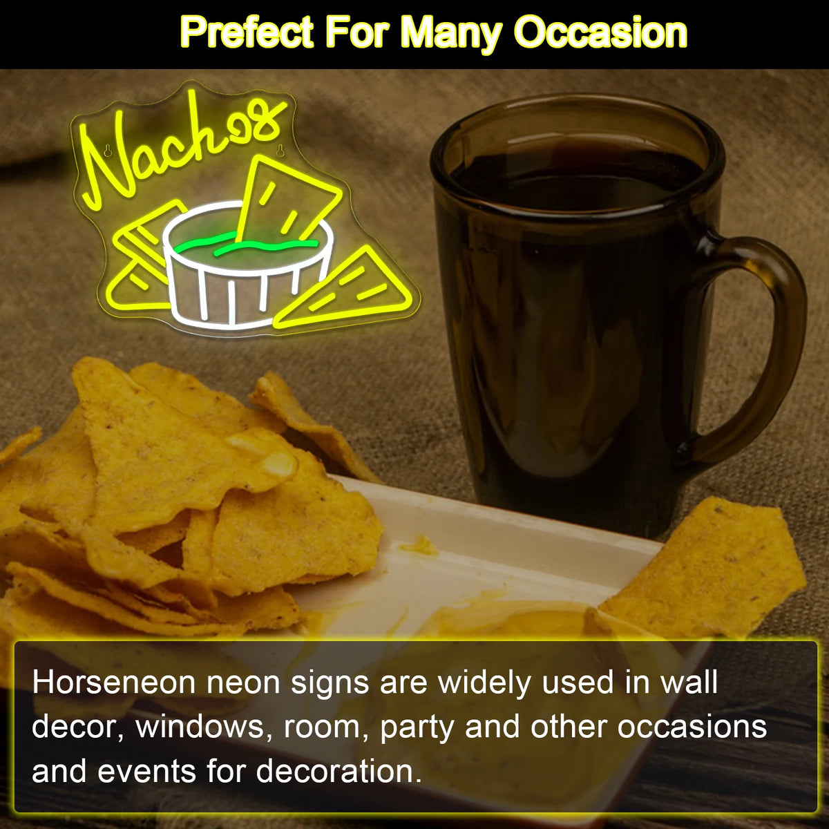 Nachos – Tortillachips en dip – LED-neonreclame (5 V USB)