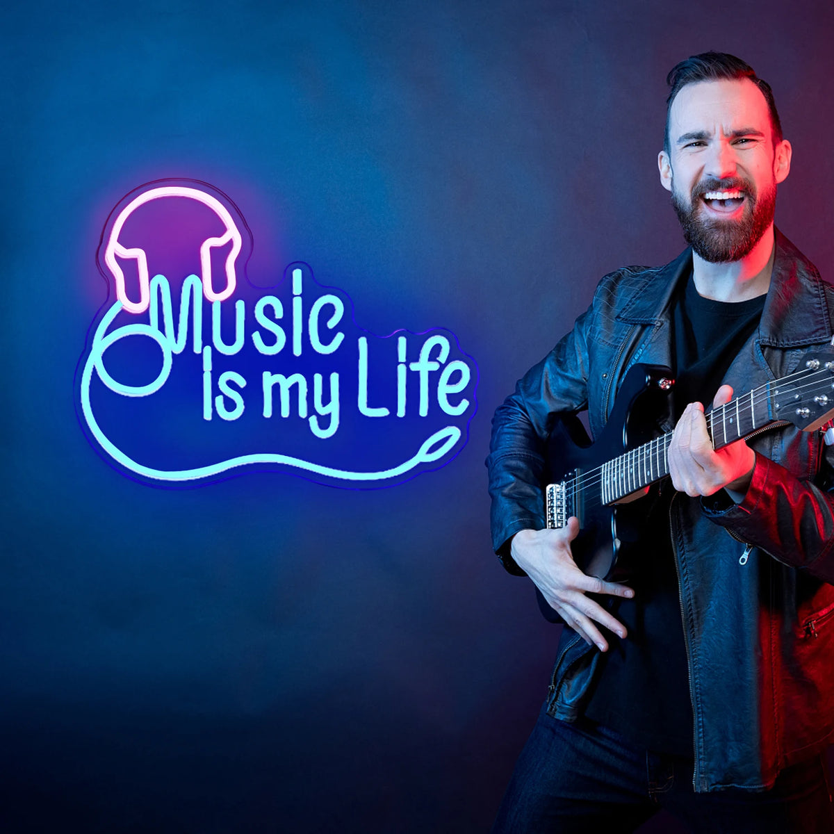 Music is my Life – Hoofdtelefoon – LED-neonbord (5 V USB)