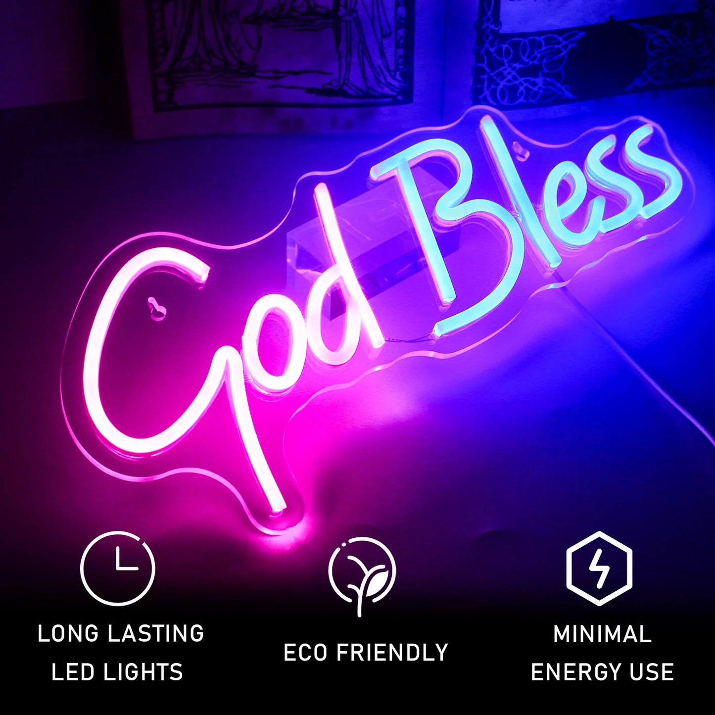 God Bless 5V USB LED Neon Sign - Budget Friendly