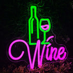 Wine – Wijnfles en glas met rodewijnthema – LED-neonreclame (5 V USB)