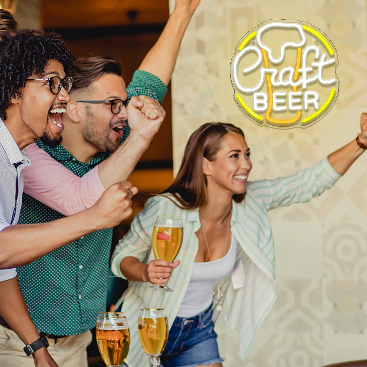 Craft BEER – Bierglas met ronde rand – LED-neonreclame (5 V USB)