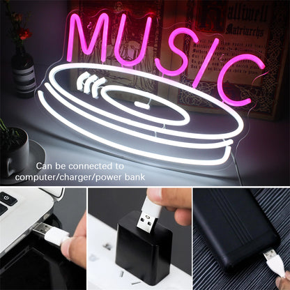 Music Record 5V Mini USB LED Neon Sign - Budget Friendly