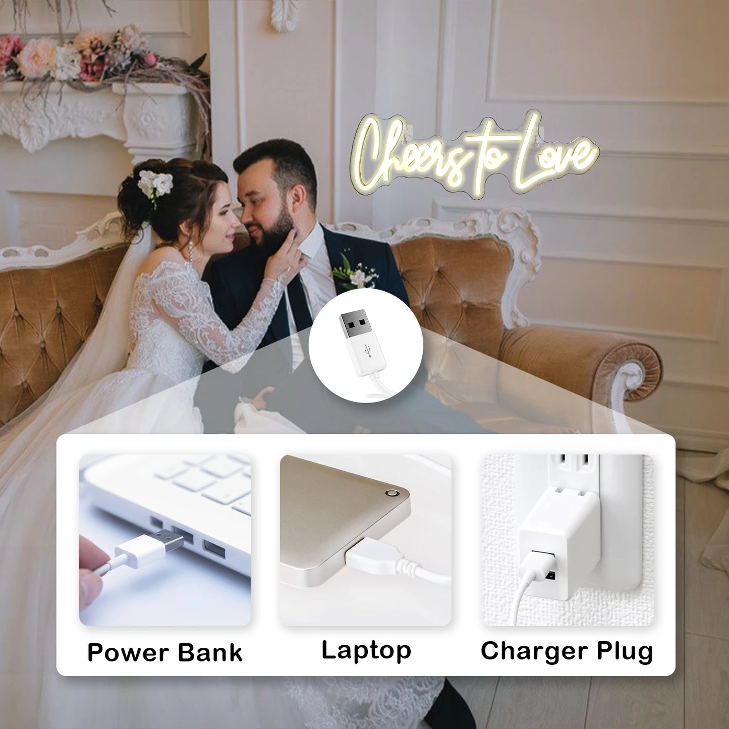 Cheers to Love 5V USB LED Neon Sign - Budget Friendly