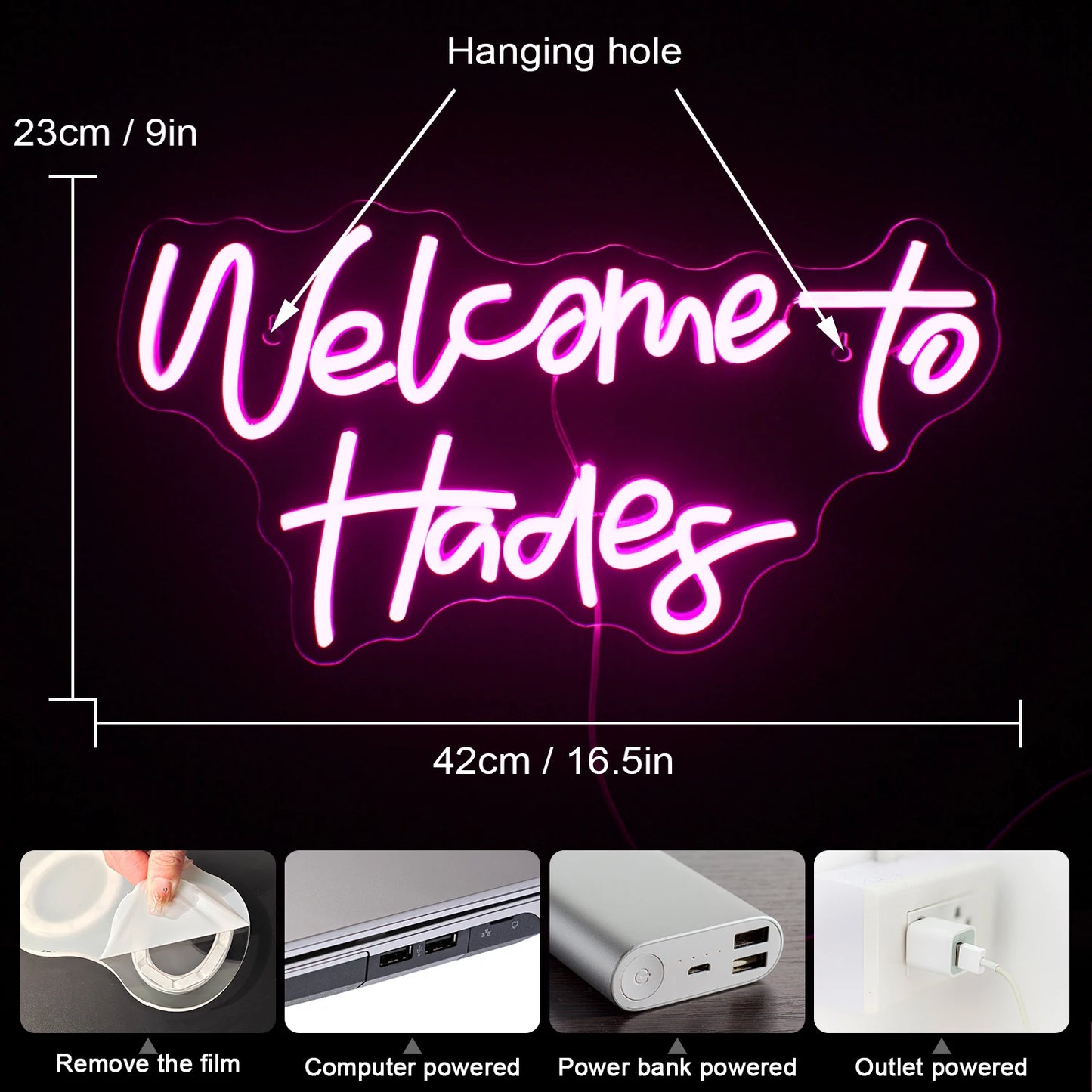 Welcome to Hades 5V USB LED Neon Sign - Budget Friendly