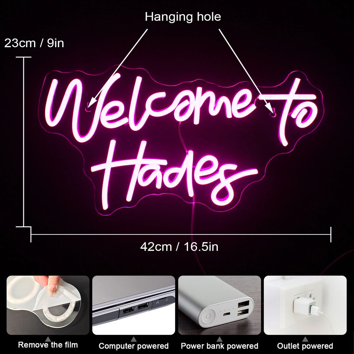 Welcome to Hades 5V USB LED Neon Sign - Budget Friendly