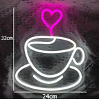 Koffiekop en hart – LED-neonreclame (5 V USB)