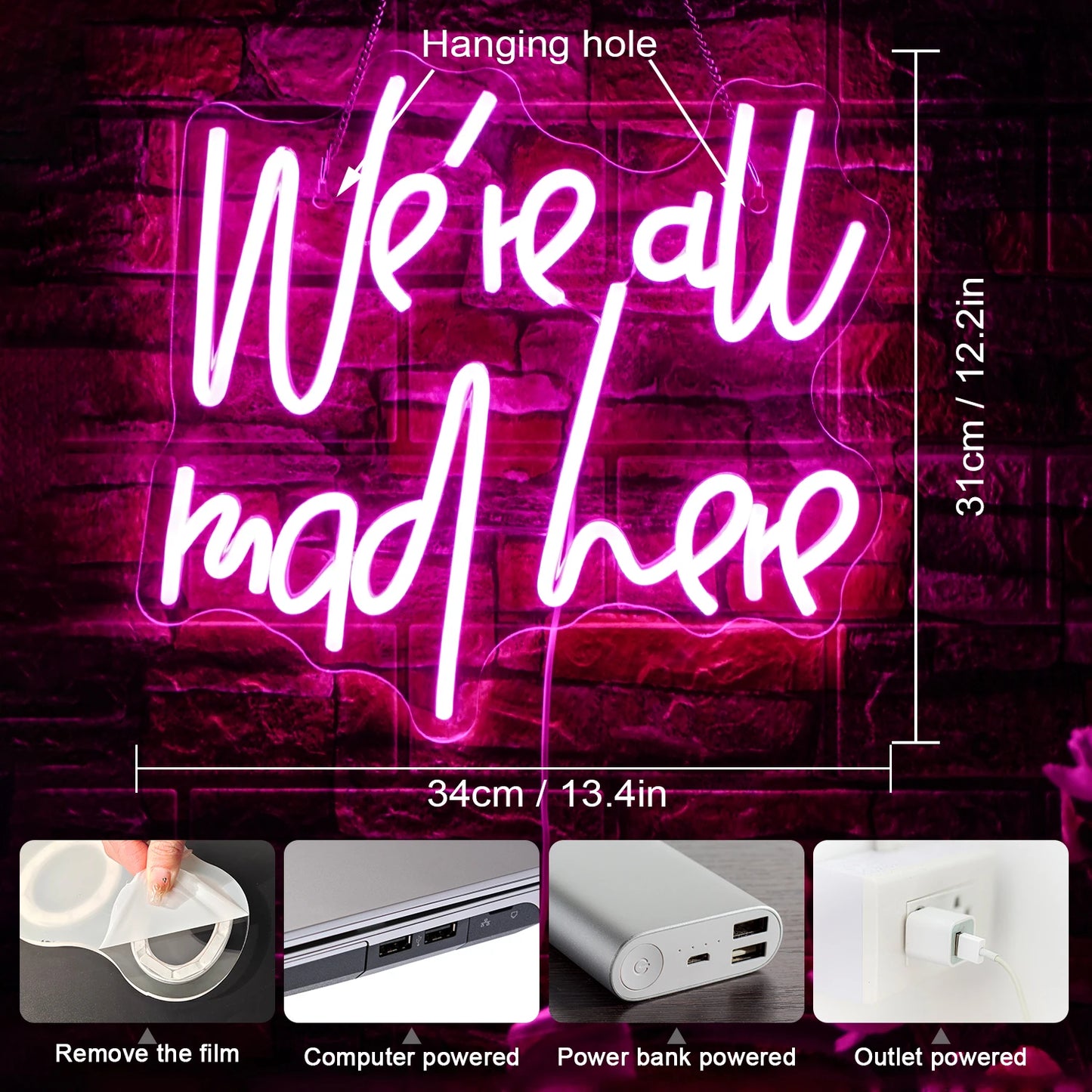 We're All Mad Here 5V USB LED Neon Sign - Budget Friendly