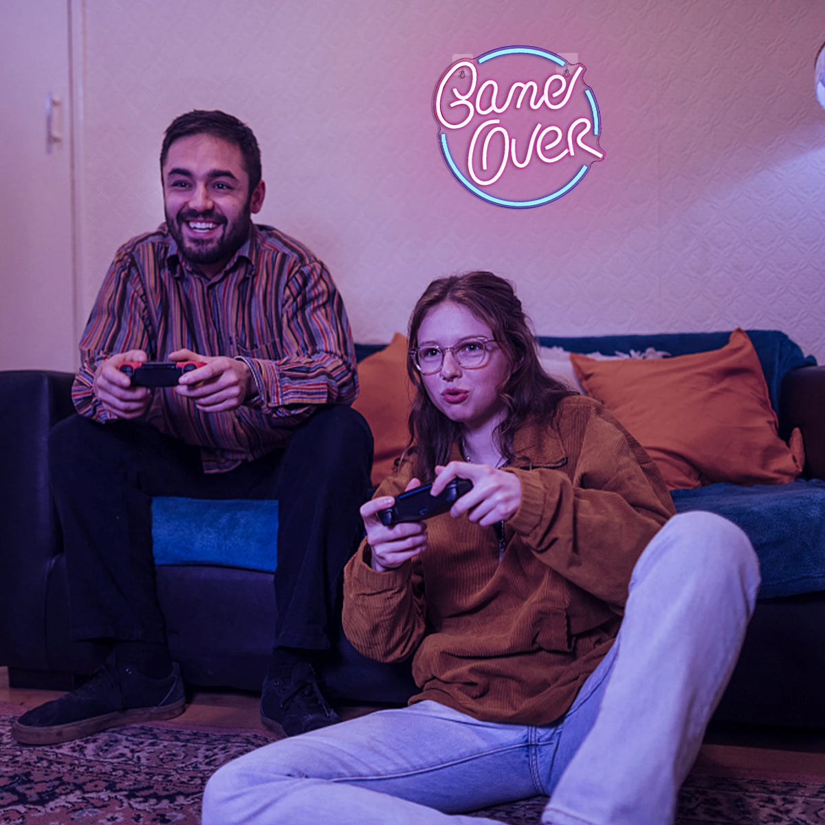 Game Over – Ronde rand – LED-neonbord (5 V USB)