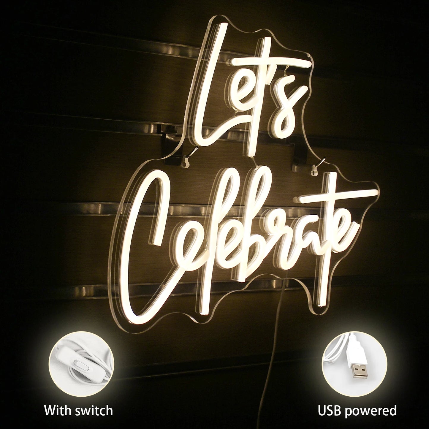 Let's Celebrate 5V USB LED Neon Sign - Budget Friendly
