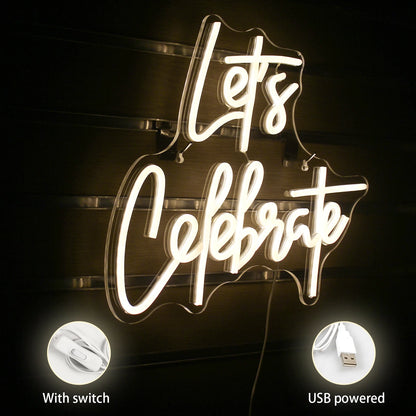 Let's Celebrate 5V USB LED Neon Sign - Budget Friendly