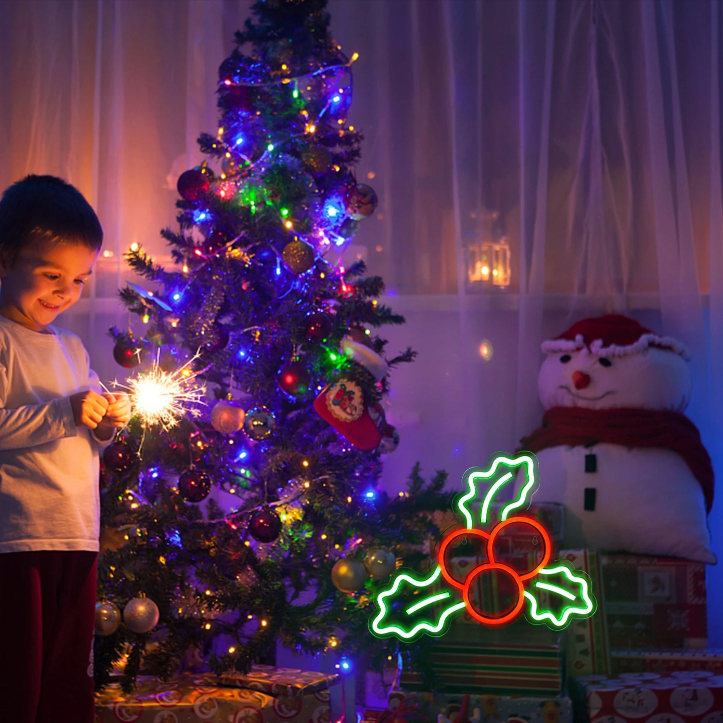 Christmas Decoration Holly Fruit 5V USB LED Neon Sign - Budget Friendly