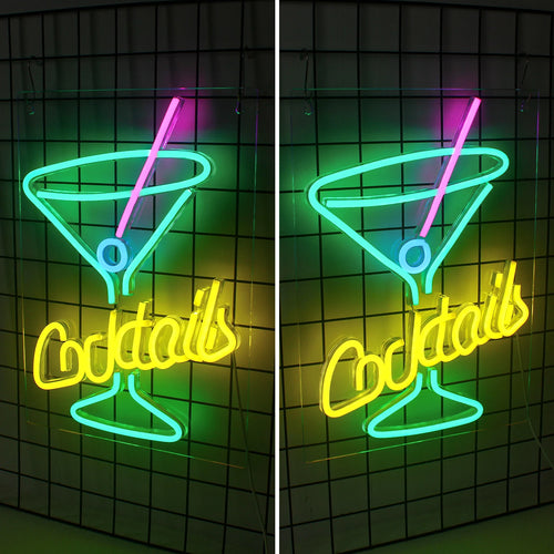 Cocktails – Groen cocktailglas – LED-neonreclame (5 V USB)