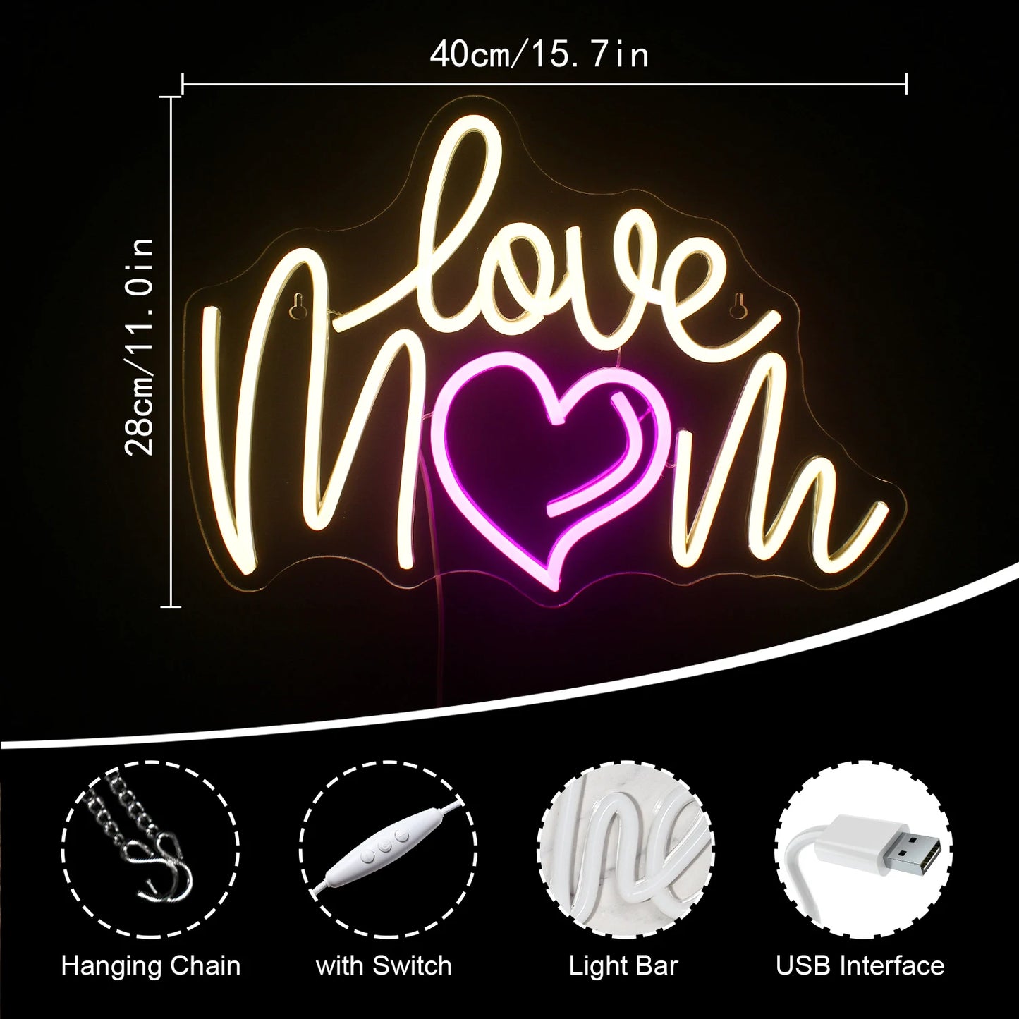 Love Mom 5V USB LED Neon Sign - Budget Friendly