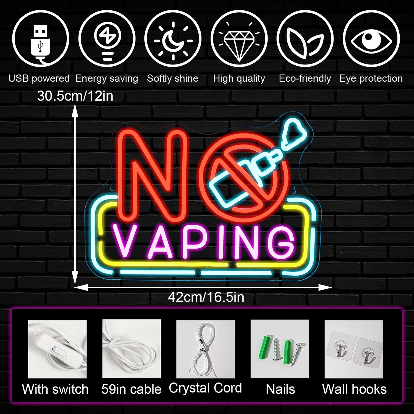 No Vaping 5V USB LED Neon Sign - Budget Friendly