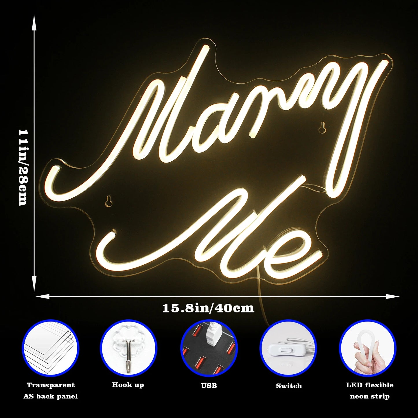 Marry Me 5V USB LED Neon Sign - Budget Friendly