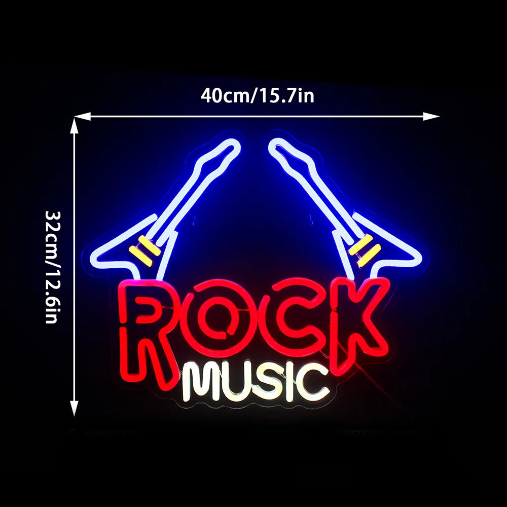 ROCK MUSIC – Twee elektrische gitaren – LED-neonbord (5 V USB)