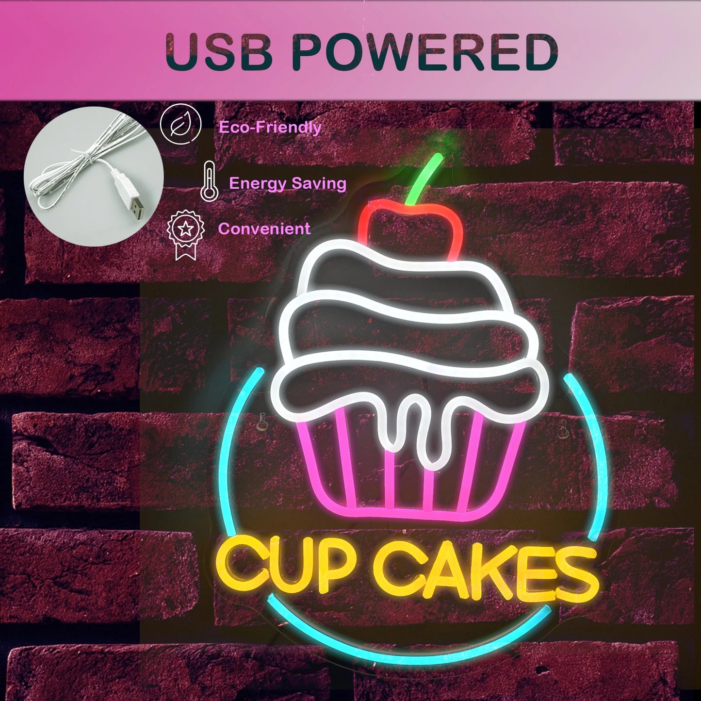 Cup Cake 5V USB LED Neon Sign - Budget Friendly