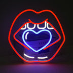 "Caring Lips LED-neonbord - Een betaalbaar bord met een omtrek van volle, getuite lippen in levendige roze tinten.