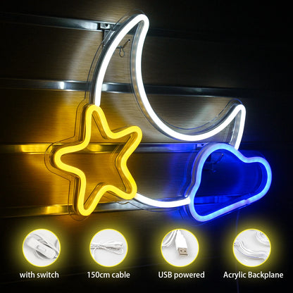 Moon Star 5V USB LED Neon Sign - Budget Friendly