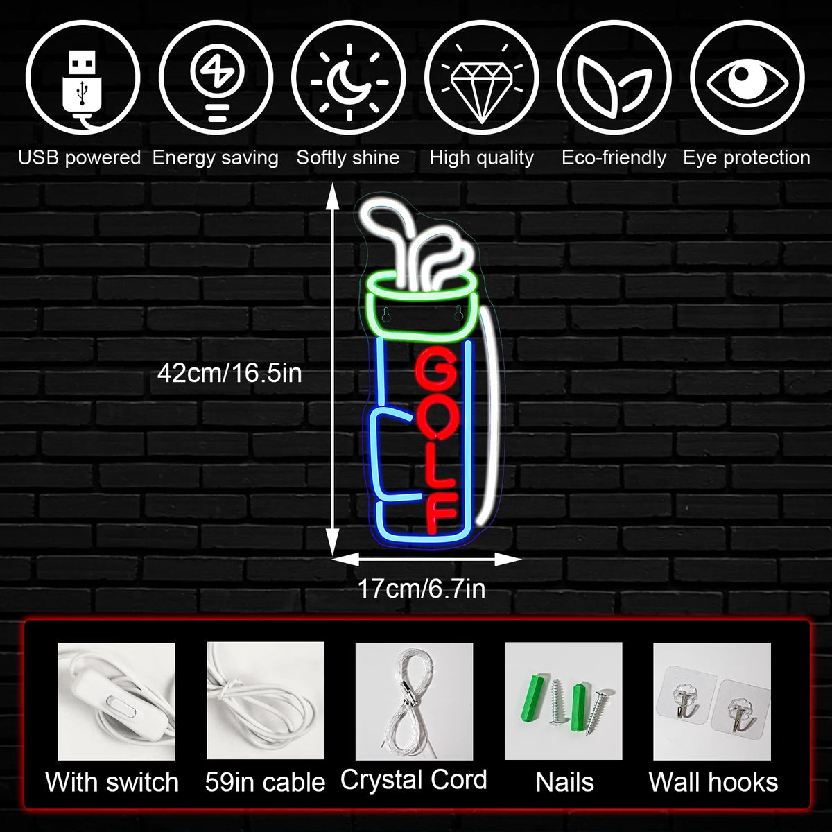 Golf 5V Mini USB LED Neon Sign - Budgetvriendelijk