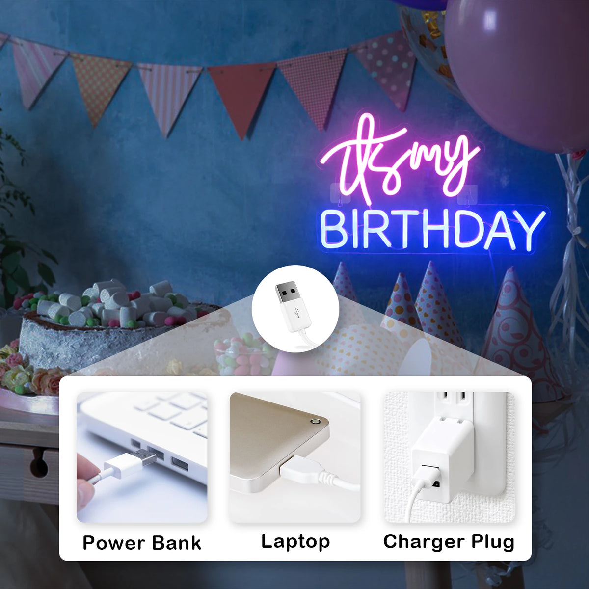 It's My Birthday 5V USB LED Neon Sign - Budget Friendly