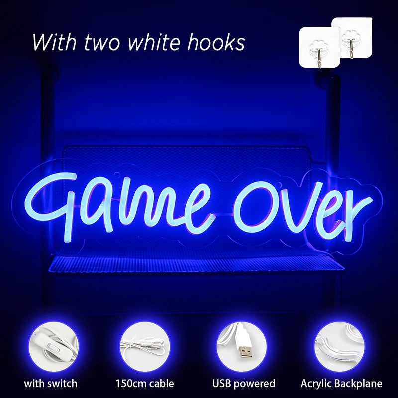 Game Over 5V USB LED Neon Sign - Budget Friendly