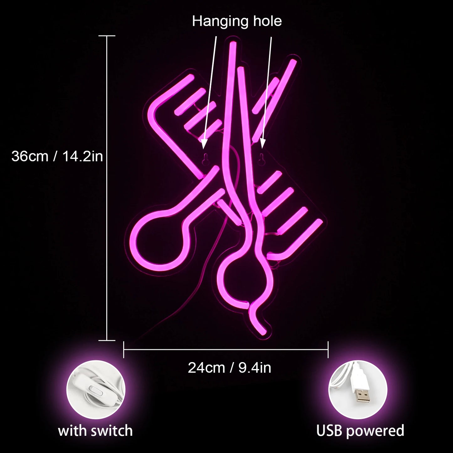 Scissors Comb 5V USB LED Neon Sign - Budget Friendly