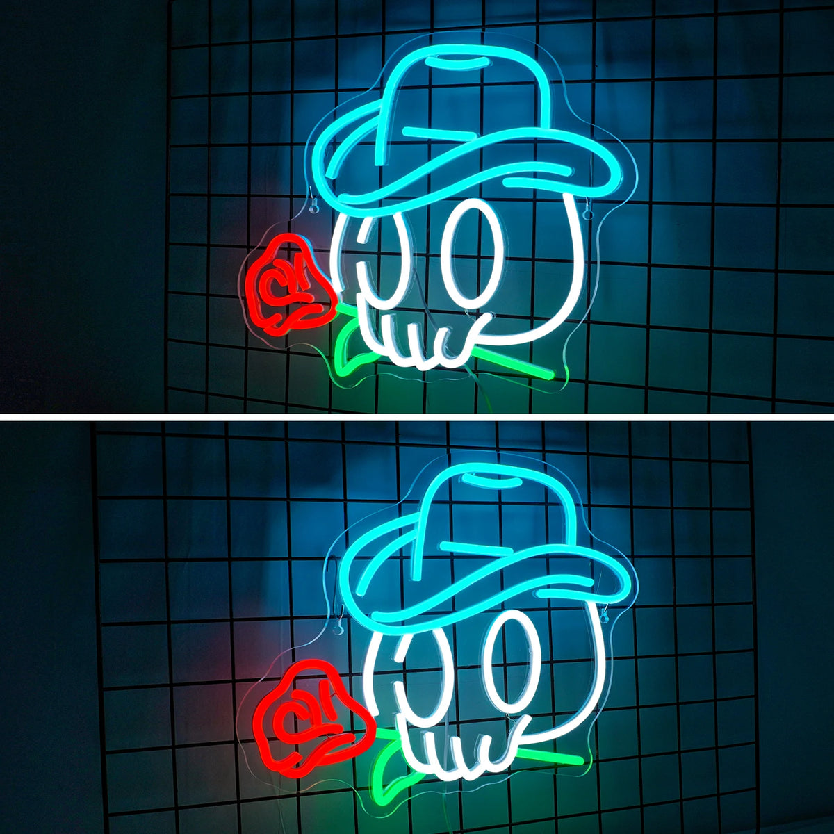 Cowboydoodshoofd en roos – LED-neonbord (5 V USB)