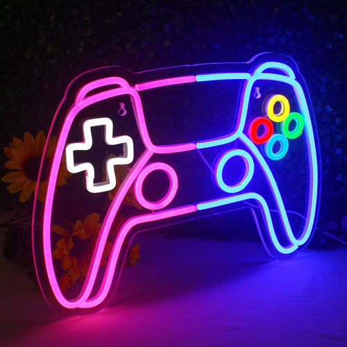Roze-blauwe spelconsole – LED-neonbord (5 V USB)