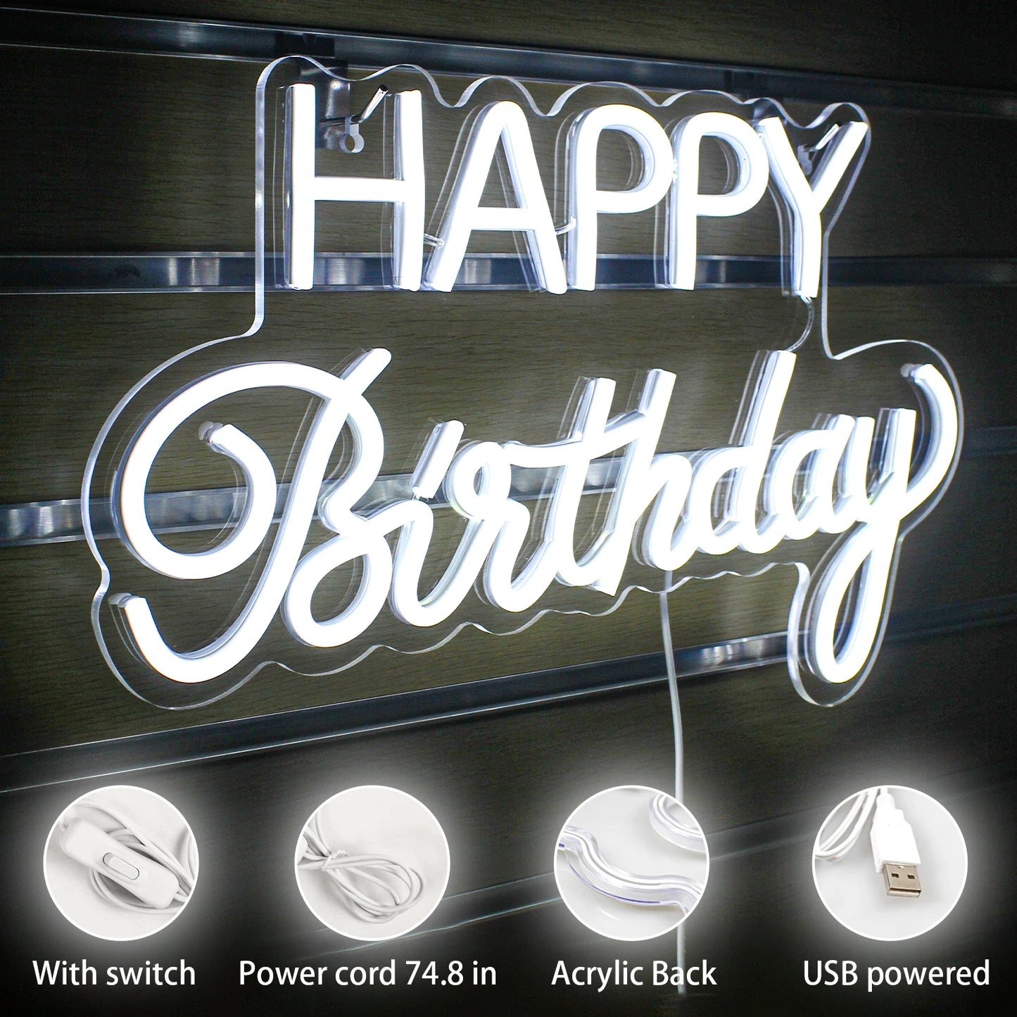 Happy Birthday 5V USB LED Neon Sign - Budget Friendly